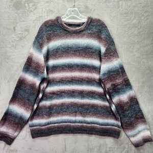 Perry Ellis Sweater Mens XXL Multicolor Gradient Wool Blend Striped Crew Neck
